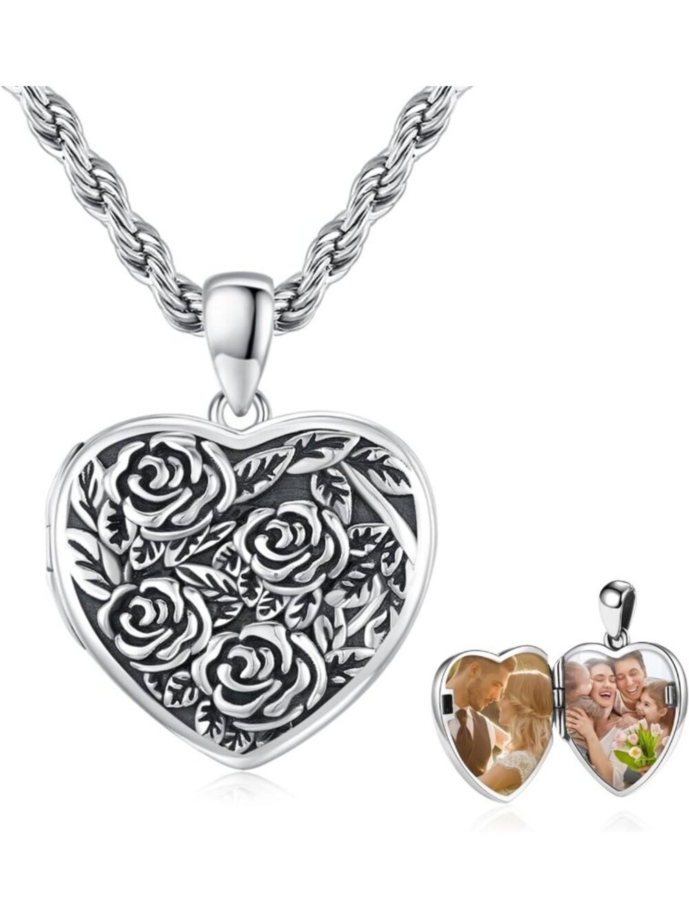 Sterling Silver Locket Necklace - Tree of Life, Sunflower, Rose & Compass